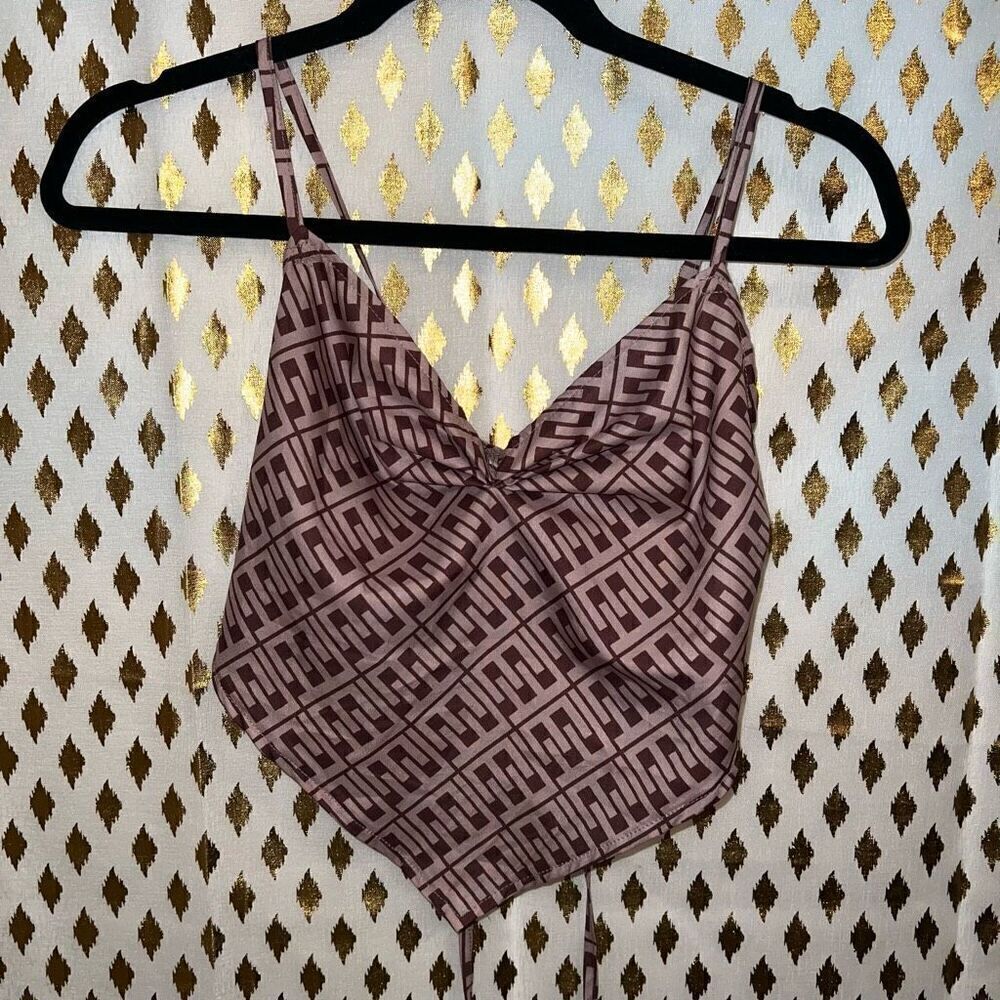 satin silk Crisscross Tie Back handkerchief designer replica silky Cami crop Top - Picture 3 of 5